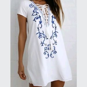 Lulus Down in Kokomo Embroidered Shift Dress